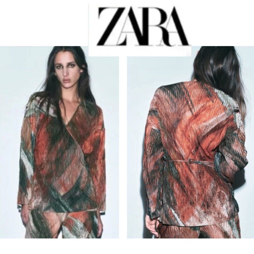 Zara Womens Long Sleeve Pleated Texture Wrap Tie Kimono (Size S)